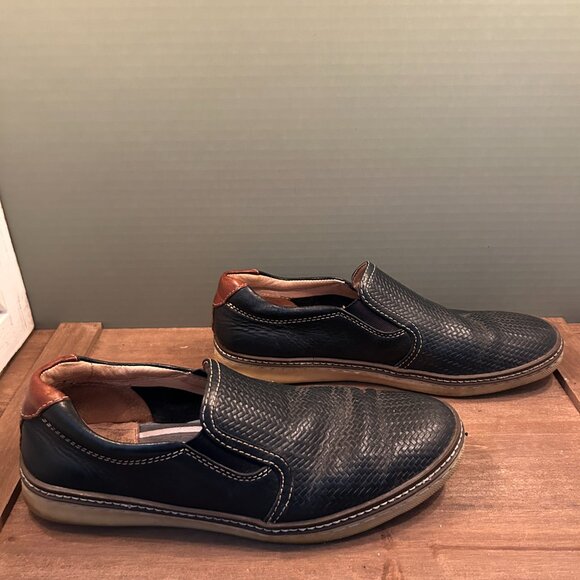 J&M Mens Black Leather Slip On Loafers Size 9M - Picture 5 of 8